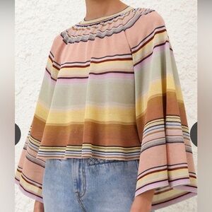 Zimmermann Coco Striped Bell Sleeve Top